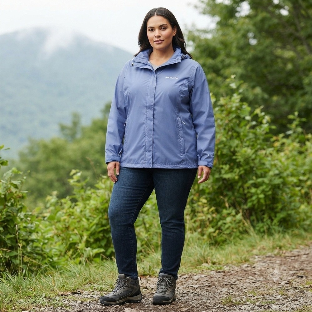 Columbia Arcadia II Jacket Waterproof Rain Hooded Light Blue 2X